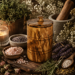 Olive Wood Spice Jar Salt Keeper w/Lid