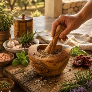 Olive Wood Rustic Mortar and Pestle